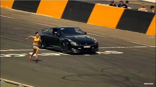 日産「GT-R」と美女アスリートが50m往復走。「GT-R」が終始卑怯だった件【動画有】