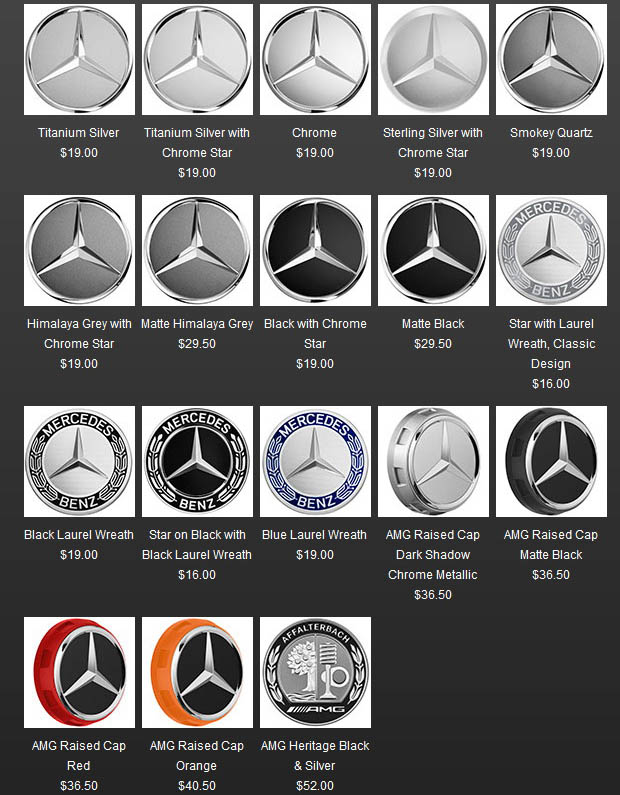なんとベンツのホイールセンターキャップはオプションで18種類。フェラーリ、ランボルギーニでは5～6種類