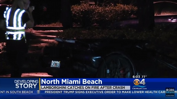マイアミにて、ランボルギーニ「ウラカン」が大炎上＆真っ二つに【動画有】