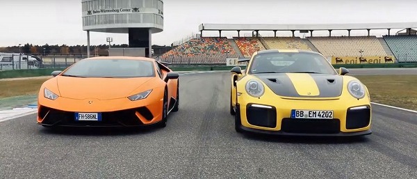 ランボルギーニ「ウラカン・ペルフォルマンテ」vsポルシェ「911GT2RS」が禁断のラップタイムへ。勝つのはどっちだ【動画有】