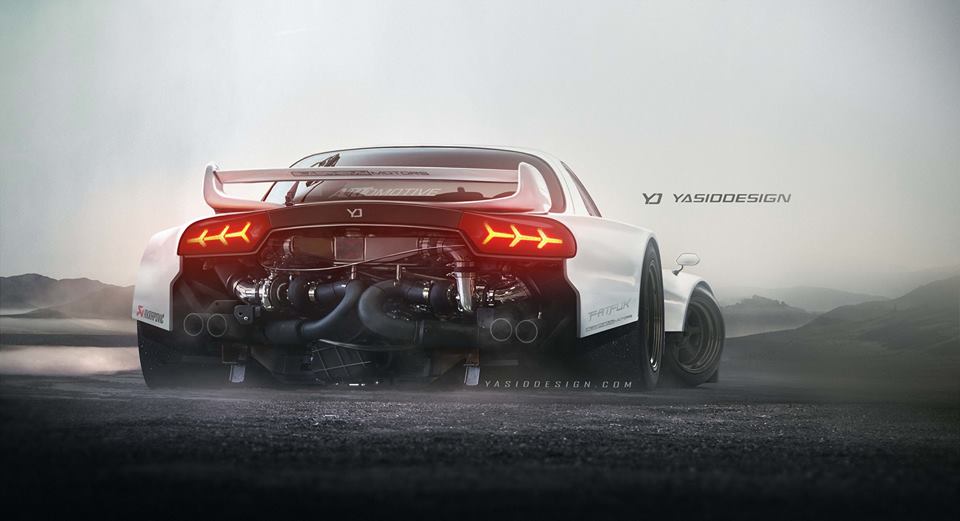マツダ「RX-7」にランボルギーニのV10エンジンを搭載したら？というレンダリング画像が公開に
