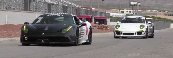 フェラーリ「458スペチアーレ」とポルシェ「911GT3RS」がドラッグレース。速いのはどっち？【動画有】