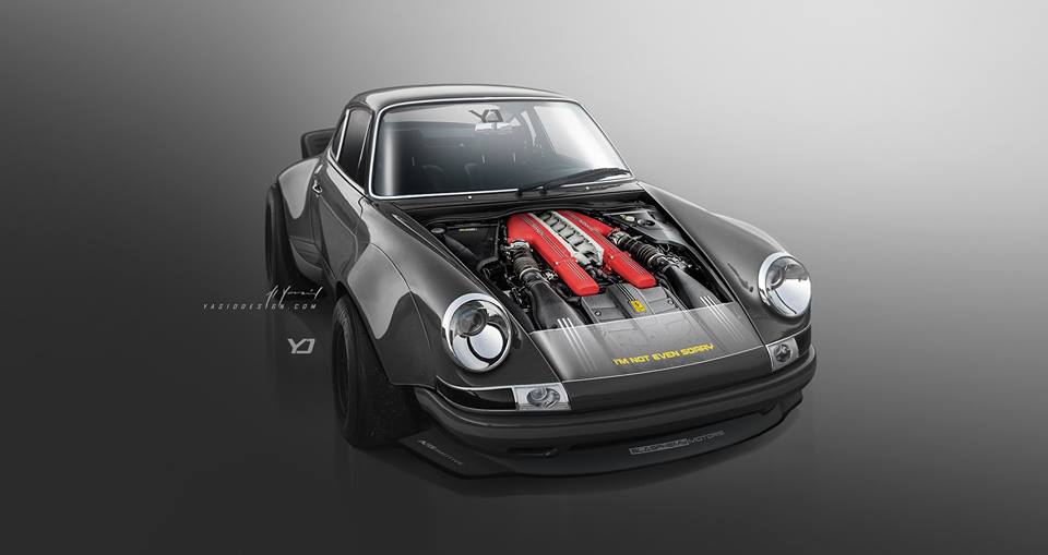 ポルシェ「911」にフェラーリのV12エンジンをスワップさせたら?というレンダリング画像が公開に